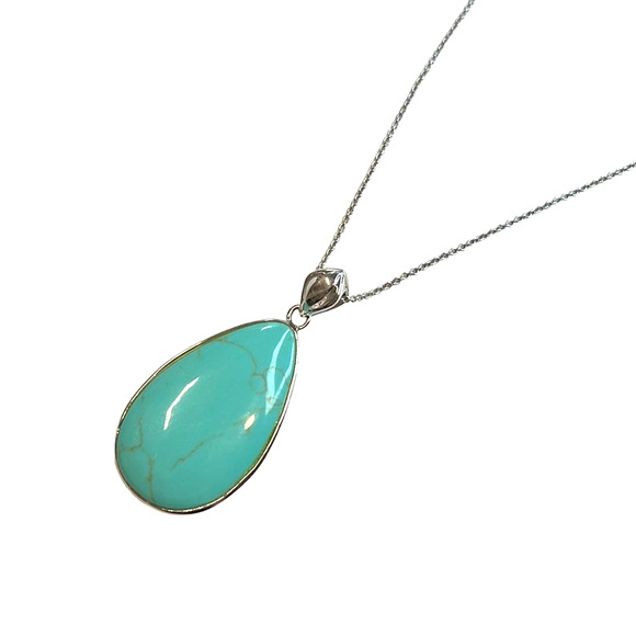 R. H. Macy Silver & Turquoise Teardrop Necklace, NWT! - Picture 2 of 6